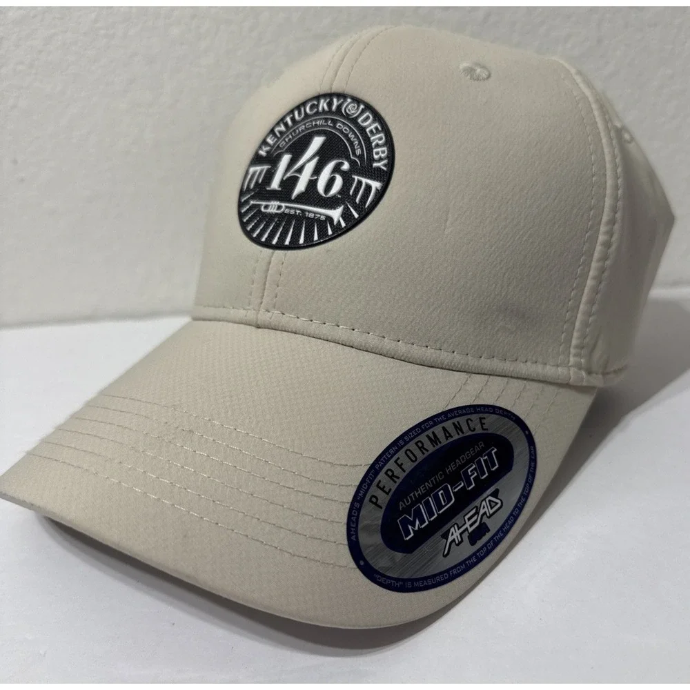 AHEAD Mid Fit Kentucky Derby 146 Performance Ball Golf Hat Cap Hook Loop Beige
